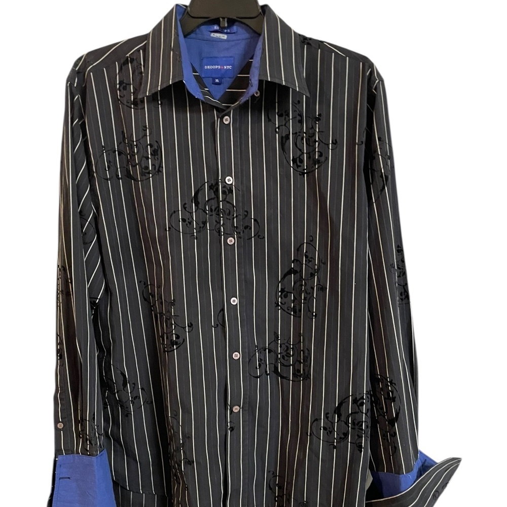 Skoops NYC Striped Velvet Filigree French Cuffs Button Down Shirt XL